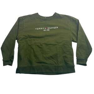 Tommy Hilfiger Embroidered Logo Crewneck Sweatshirt Olive Green Men's XL